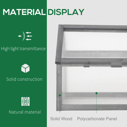 Wooden Cold Frame Greenhouse with Polycarbonate Top 90x52x49.5 cm - Grey