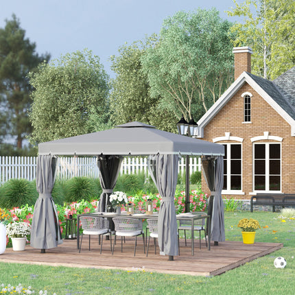 3 x 3 Metre Patio Gazebo Canopy Set with Mosquito Netting and Water Repellent Roof - Dark Grey