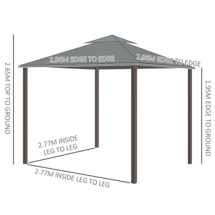 3 x 3 Metre Patio Gazebo Canopy Set with Mosquito Netting and Water Repellent Roof - Dark Grey
