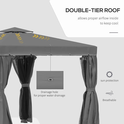 3 x 3 Metre Patio Gazebo Canopy Set with Mosquito Netting and Water Repellent Roof - Dark Grey