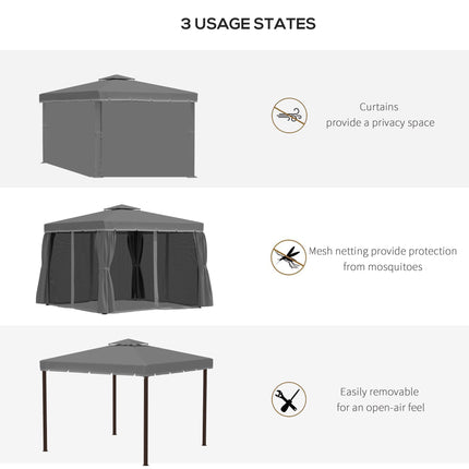 3 x 3 Metre Patio Gazebo Canopy Set with Mosquito Netting and Water Repellent Roof - Dark Grey