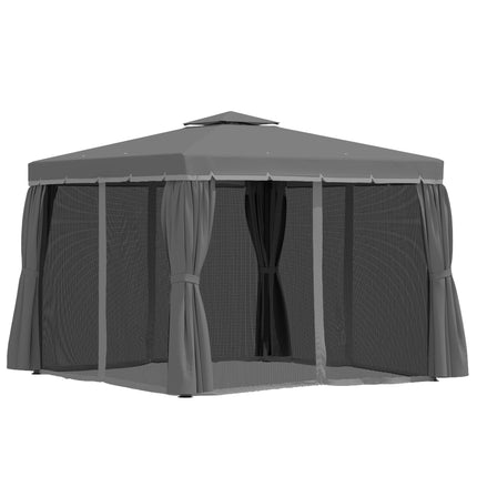 3 x 3 Metre Patio Gazebo Canopy Set with Mosquito Netting and Water Repellent Roof - Dark Grey