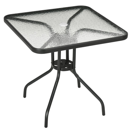 Square Tempered Glass Bistro Table with Steel Frame and Parasol Hole 76x76cm - Black
