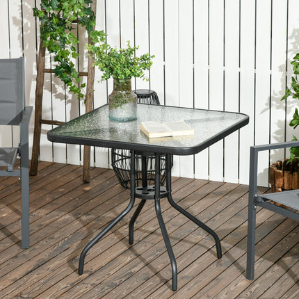 Square Tempered Glass Bistro Table with Steel Frame and Parasol Hole 76x76cm - Black