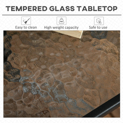 Square Tempered Glass Bistro Table with Steel Frame and Parasol Hole 76x76cm - Black