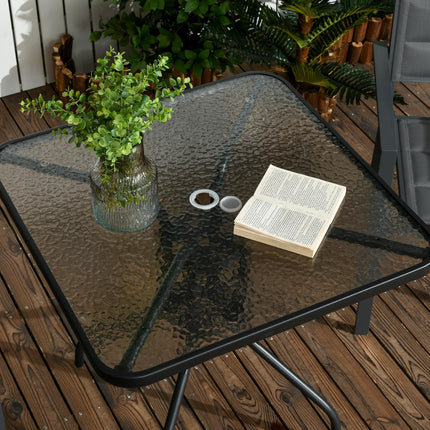Square Tempered Glass Bistro Table with Steel Frame and Parasol Hole 76x76cm - Black