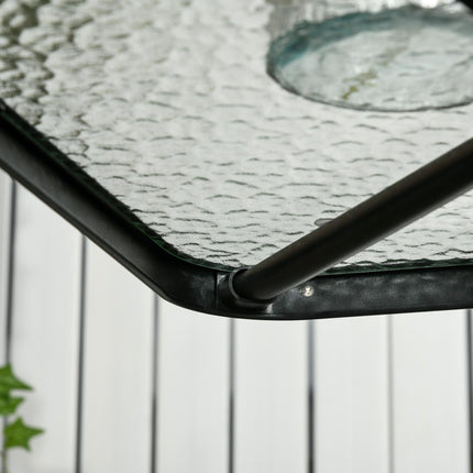 Square Tempered Glass Bistro Table with Steel Frame and Parasol Hole 76x76cm - Black
