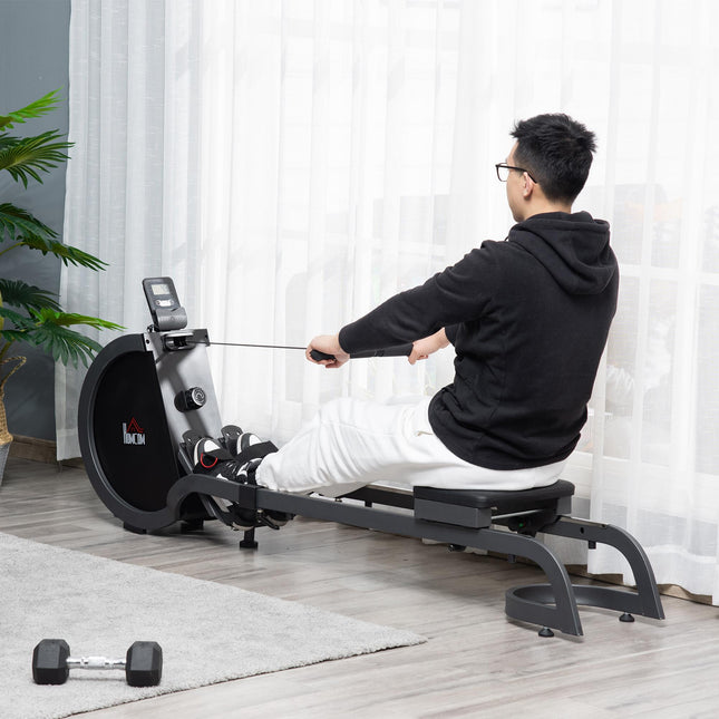 Foldable Magnetic Rowing Machine with 16-Level Resistance and Aluminium Slide Rails - Black