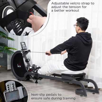 Foldable Magnetic Rowing Machine with 16-Level Resistance and Aluminium Slide Rails - Black