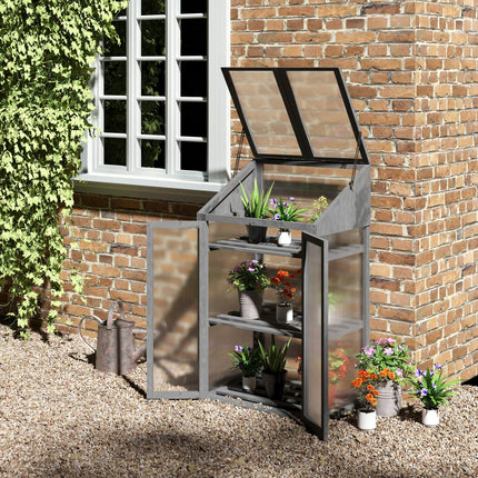 3 Tier Wooden Cold Frame Greenhouse with Polycarbonate Glazing - Grey