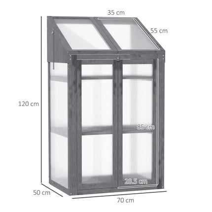 3 Tier Wooden Cold Frame Greenhouse with Polycarbonate Glazing - Grey