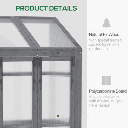 3 Tier Wooden Cold Frame Greenhouse with Polycarbonate Glazing - Grey