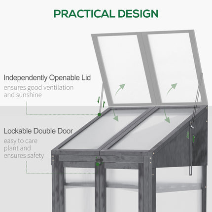 3 Tier Wooden Cold Frame Greenhouse with Polycarbonate Glazing - Grey