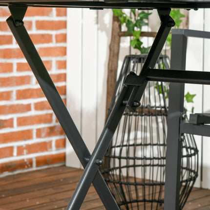 6 Seater Folding Outdoor Dining Table with Tempered Glass Top and Umbrella Hole - Black