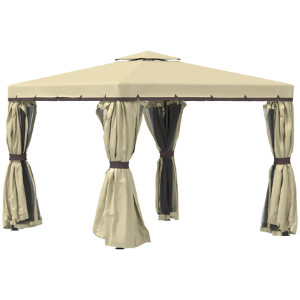 3 x 3 Metre Garden Gazebo Tent with Water Repellent Roof & Mosquito Netting - Beige