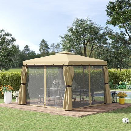 3 x 3 Metre Garden Gazebo Tent with Water Repellent Roof & Mosquito Netting - Beige