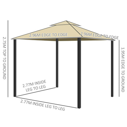 3 x 3 Metre Garden Gazebo Tent with Water Repellent Roof & Mosquito Netting - Beige
