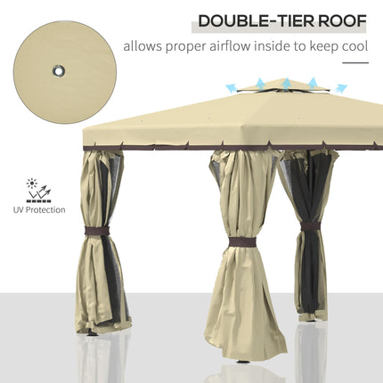 3 x 3 Metre Garden Gazebo Tent with Water Repellent Roof & Mosquito Netting - Beige
