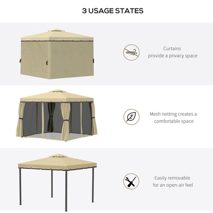 3 x 3 Metre Garden Gazebo Tent with Water Repellent Roof & Mosquito Netting - Beige