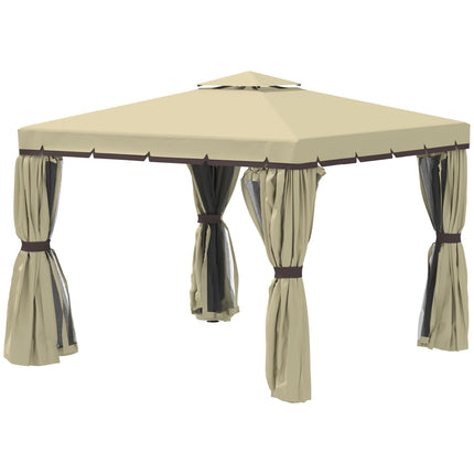 3 x 3 Metre Garden Gazebo Tent with Water Repellent Roof & Mosquito Netting - Beige
