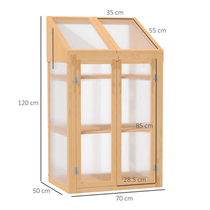 Wooden Greenhouse with Polycarbonate Glazing and Double Doors - Brown