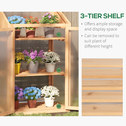 Wooden Greenhouse with Polycarbonate Glazing and Double Doors - Brown