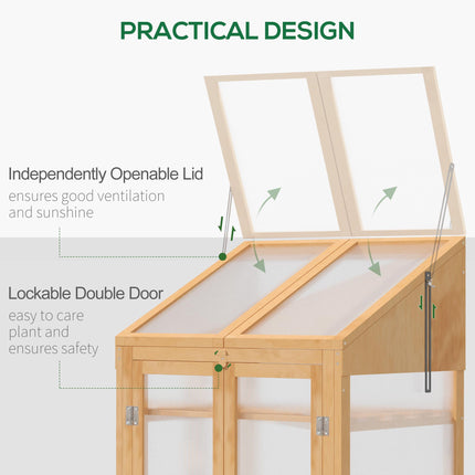 Wooden Greenhouse with Polycarbonate Glazing and Double Doors - Brown