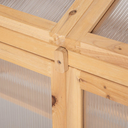Wooden Greenhouse with Polycarbonate Glazing and Double Doors - Brown