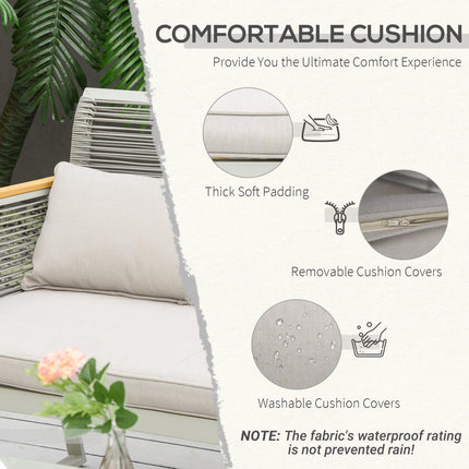 4 Piece Outdoor Wicker Sofa Set with Cushions and Tempered Glass Table - Grey