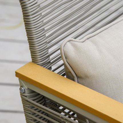 4 Piece Outdoor Wicker Sofa Set with Cushions and Tempered Glass Table - Grey