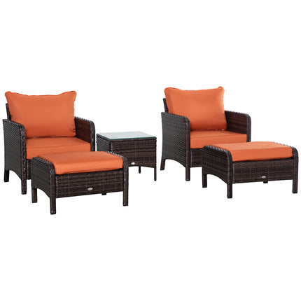 5 Piece PE Rattan Garden Furniture Set with Cushions and Glass Table - Brown