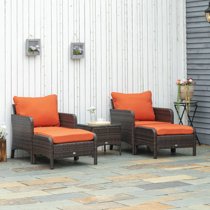 5 Piece PE Rattan Garden Furniture Set with Cushions and Glass Table - Brown