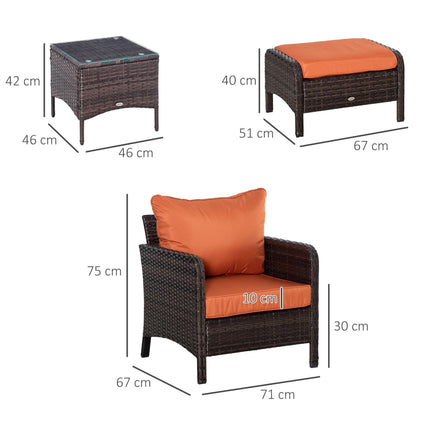 5 Piece PE Rattan Garden Furniture Set with Cushions and Glass Table - Brown