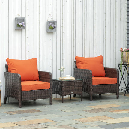 5 Piece PE Rattan Garden Furniture Set with Cushions and Glass Table - Brown