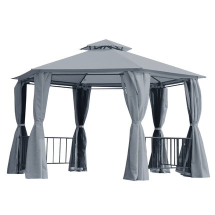 Hexagon 6 Panel Gazebo Canopy with 2-Tier Roof and Side Panel - Grey