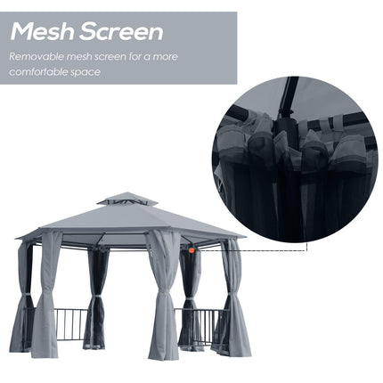 Hexagon 6 Panel Gazebo Canopy with 2-Tier Roof and Side Panel - Grey