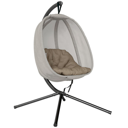 Folding Hanging Egg Chair with Stand and Cushion - Khaki
