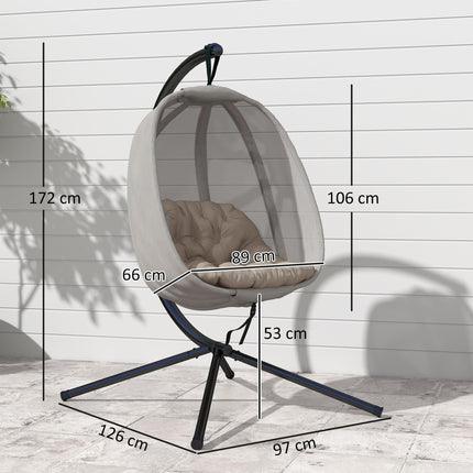 Folding Hanging Egg Chair with Stand and Cushion - Khaki