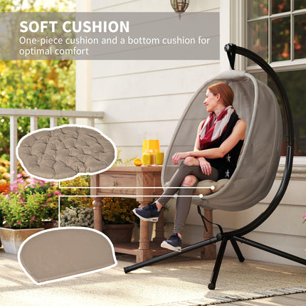 Folding Hanging Egg Chair with Stand and Cushion - Khaki