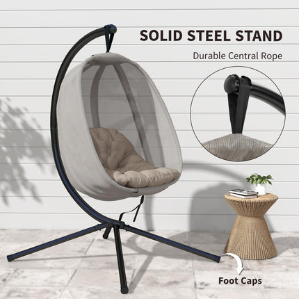 Folding Hanging Egg Chair with Stand and Cushion - Khaki
