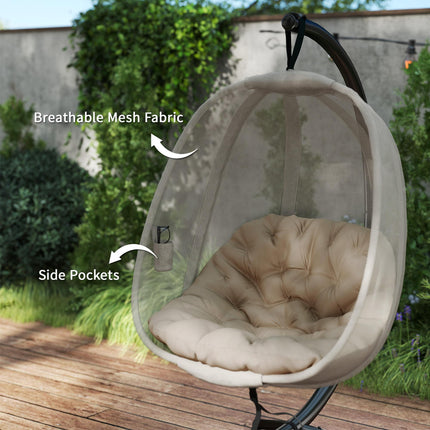 Folding Hanging Egg Chair with Stand and Cushion - Khaki