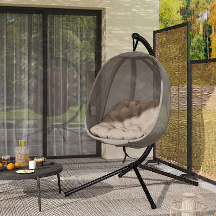Folding Hanging Egg Chair with Stand and Cushion - Khaki