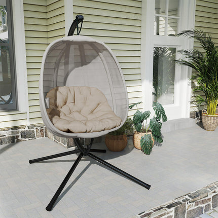 Folding Hanging Egg Chair with Stand and Cushion - Khaki