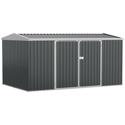 Large 14x9 Ft Lockable Steel Garden Storage Shed - Grey