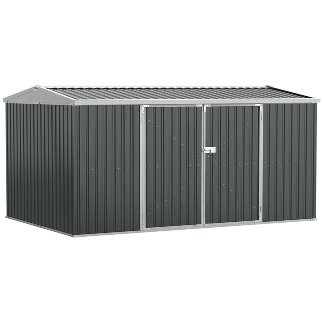 Large 14x9 Ft Lockable Steel Garden Storage Shed - Grey