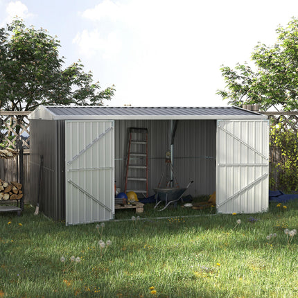 Large 14x9 Ft Lockable Steel Garden Storage Shed - Grey