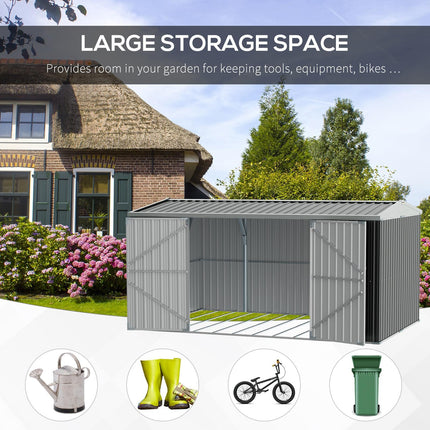 Large 14x9 Ft Lockable Steel Garden Storage Shed - Grey