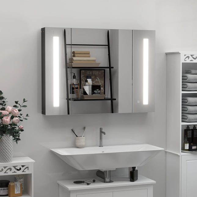 LED Bathroom Cabinet with Touch Sensor Lights and Adjustable Shelves - White
