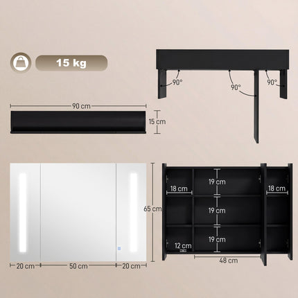 LED Bathroom Cabinet with Touch Sensor Lights and Adjustable Shelves - White