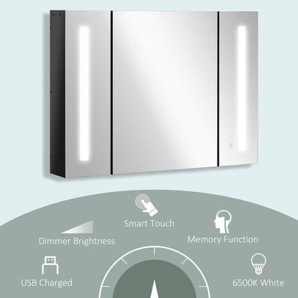 LED Bathroom Cabinet with Touch Sensor Lights and Adjustable Shelves - White